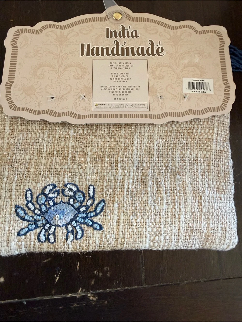 Beaded Crab Clutch — Blue & Natural
